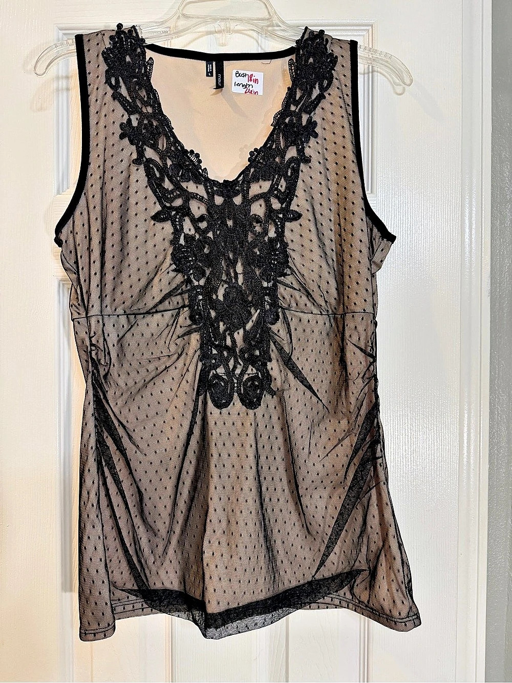 Maurices Lace Overlay Tank Top Black & Beige Size Large